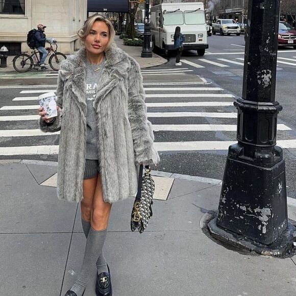 dennis basso Jackets & Blazers - Dennis basso gray faux fur coat